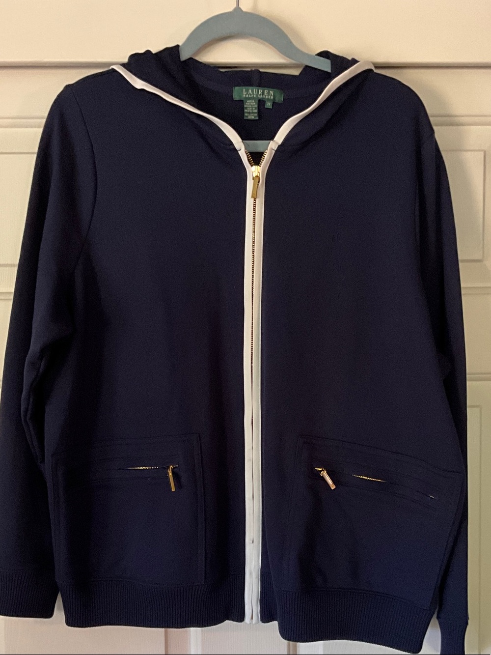 Lauren Ralph Lauren Navy Hooded Zip Jacket with White Trim 2XL